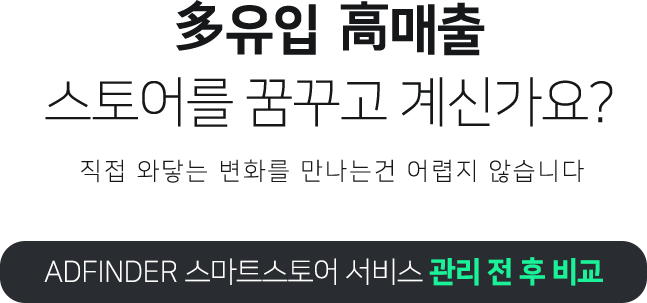 多유입 高매출 스토어를 꿈꾸고 계신가요? 직접 와닿는 변화를 만나는건 어렵지 않습니다. ADFINDER 스마트스토어 서비스 관리 전 후 비교